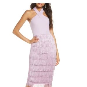 Lavish Alice halter neck fringe midi dress